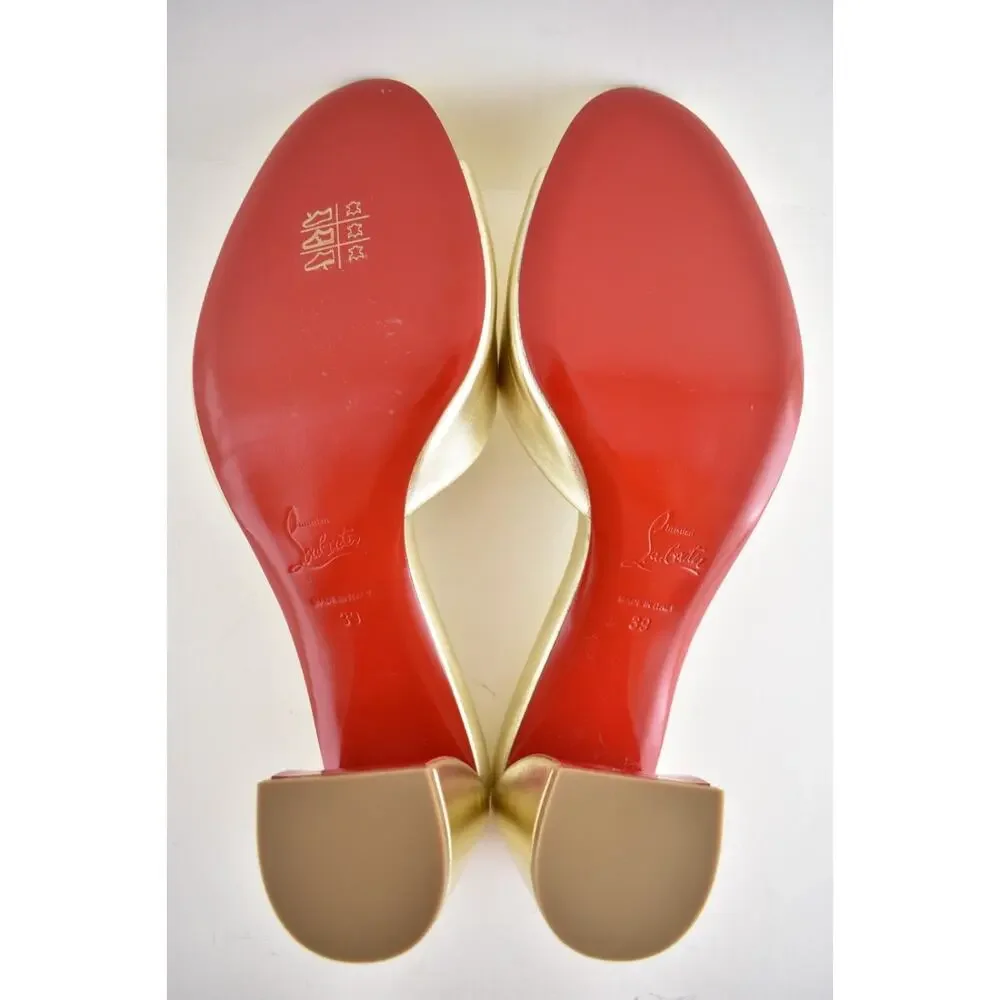 Christian Louboutin Jane Mule 55 Platine Gold Leather Backless Sandal Heel 39